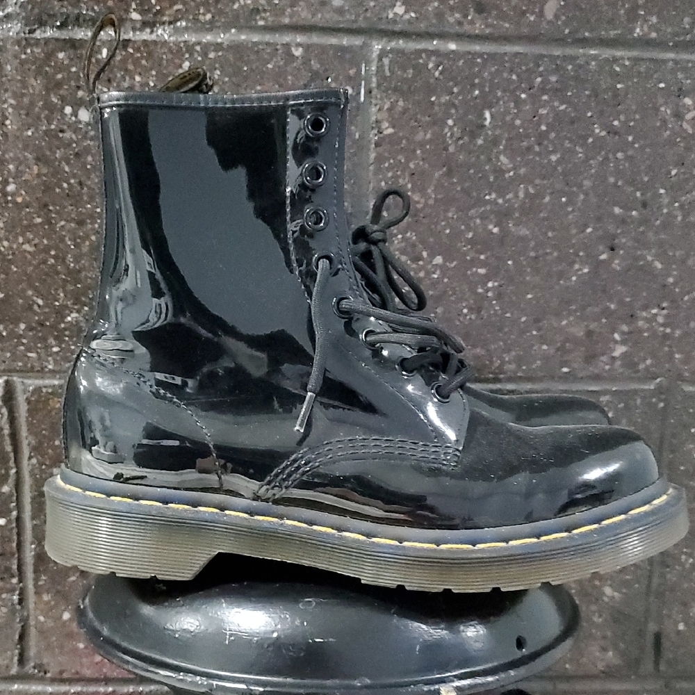 Dr Martens Shiny Black Patent  Lace-Up Boots High Tops Combat Grunge Mod Goth